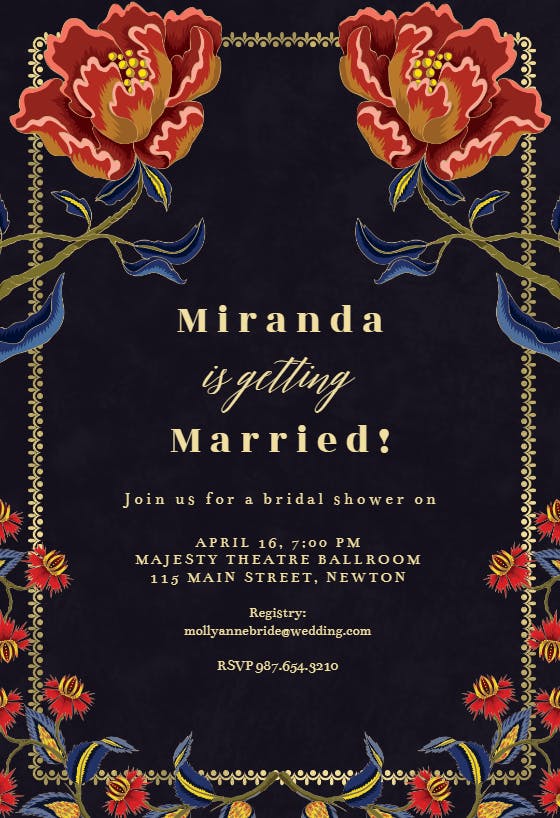 Indian flowers & frame - bridal shower invitation