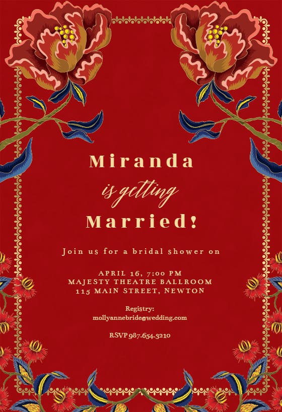 Indian flowers & frame - invitación para bridal shower