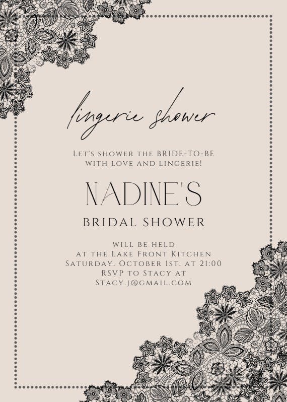 Lace lingerie -  invitación para bridal shower