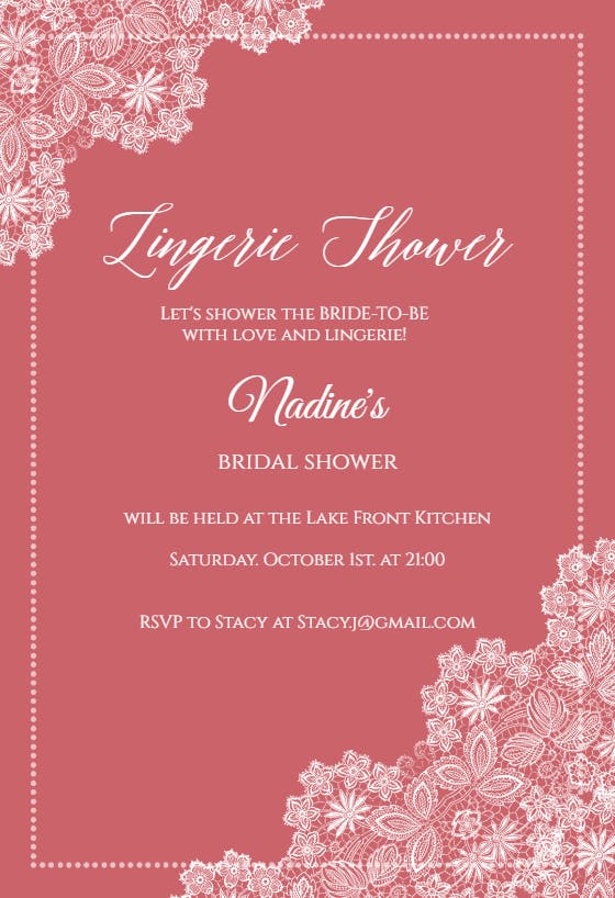 Lace Lingerie - Bridal Shower Invitation Template (Free) | Greetings Island