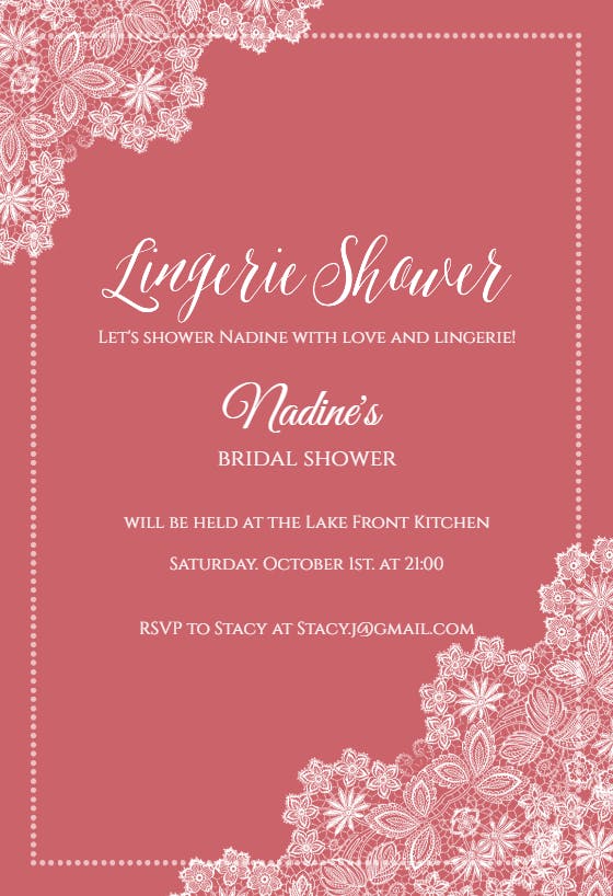 Lace lingerie -  invitación para bridal shower
