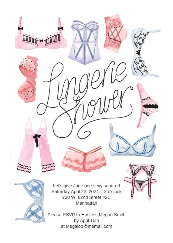 Lingerie shower -  invitación para bridal shower