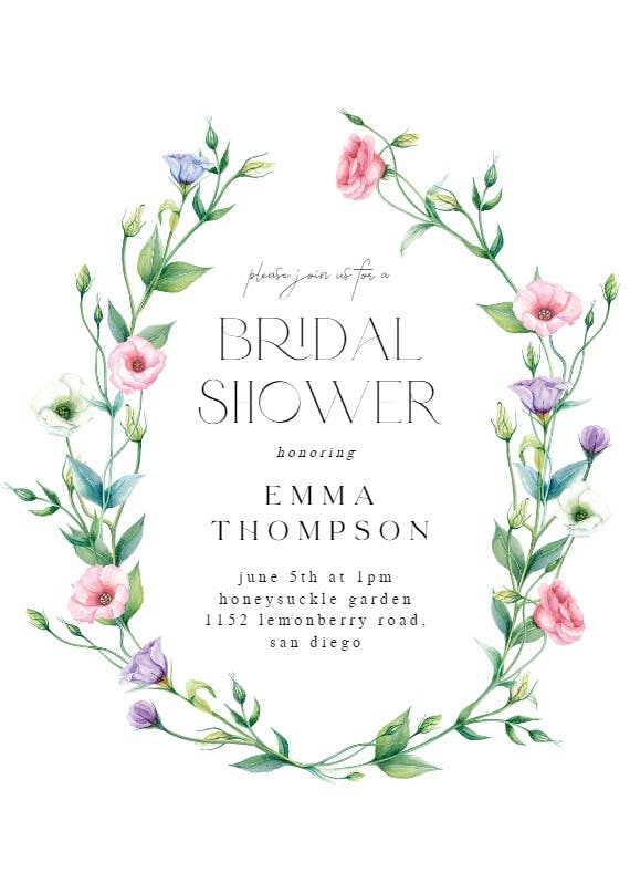 Lisianthus wreath - bridal shower invitation