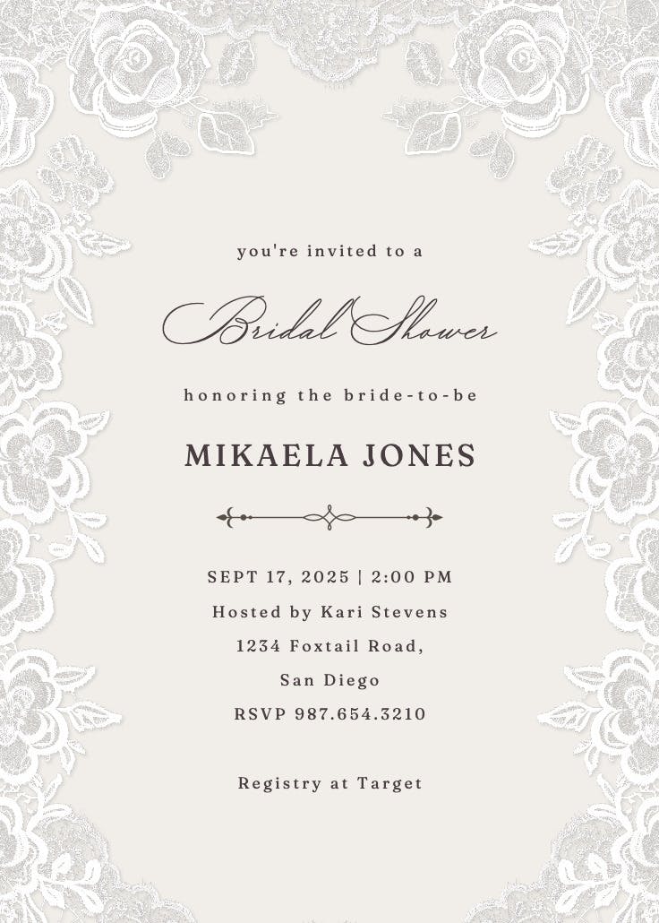 Lovely in lace - bridal shower invitation