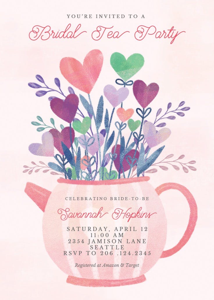 Lovely tea pot - bridal shower invitation