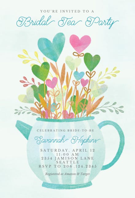 Lovely tea pot - bridal shower invitation
