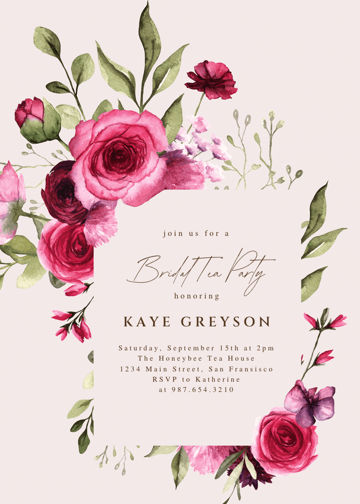 Magenta flowers - invitación para bridal shower