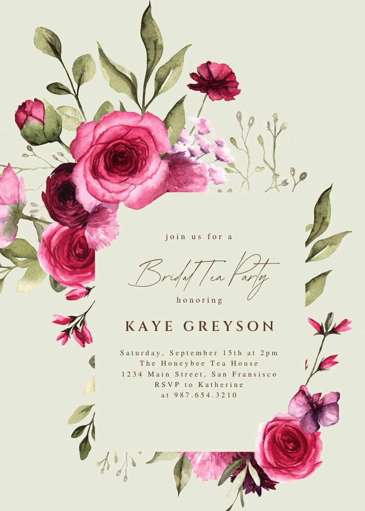 Magenta flowers - invitación para bridal shower