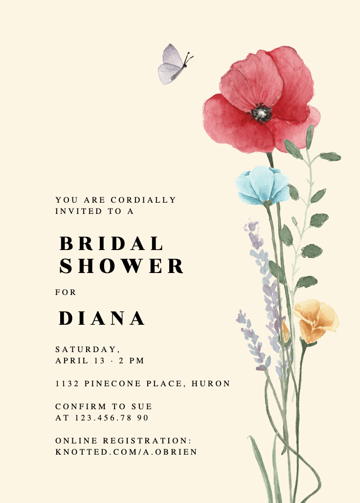 Meadow bouquet - bridal shower invitation