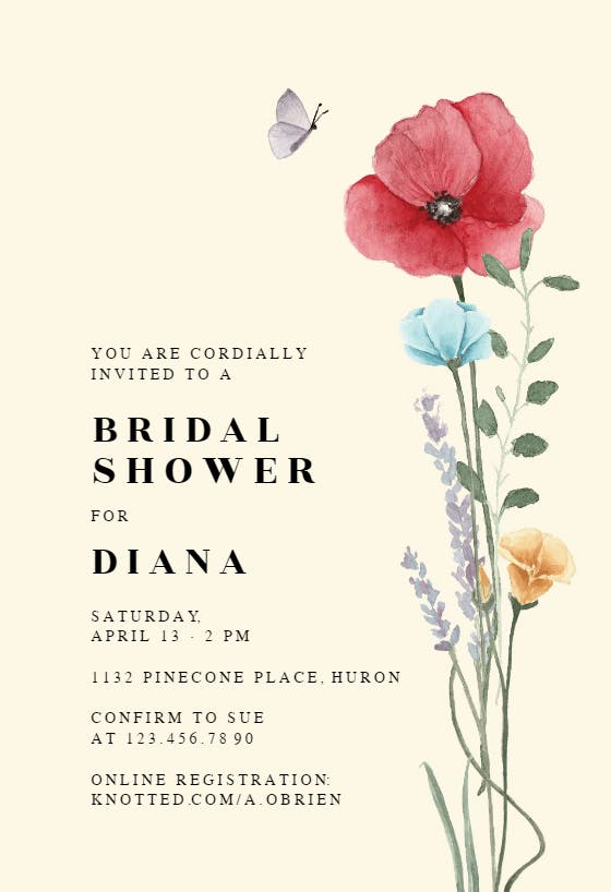 Meadow bouquet -  invitación para bridal shower