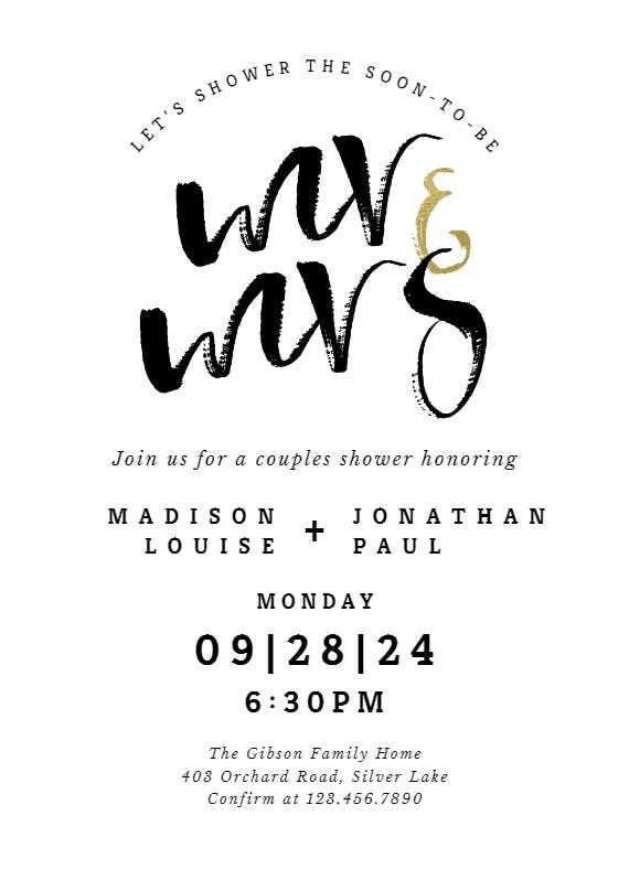 Mr and mrs lettering - bridal shower invitation