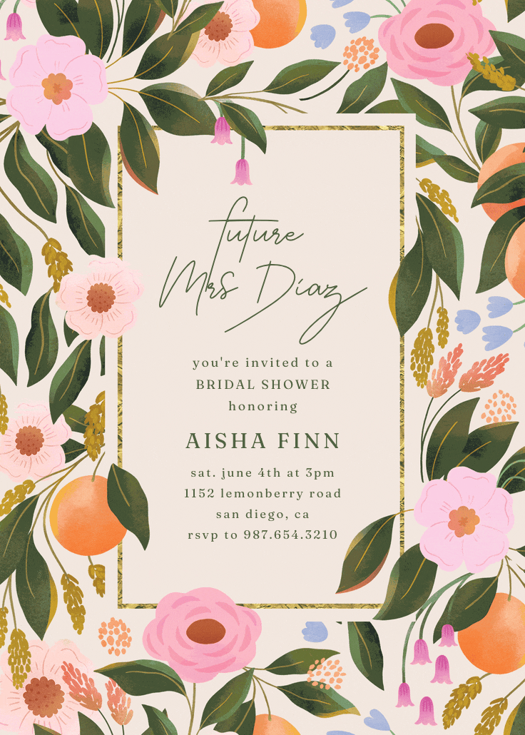 Orange blossoms - bridal shower invitation