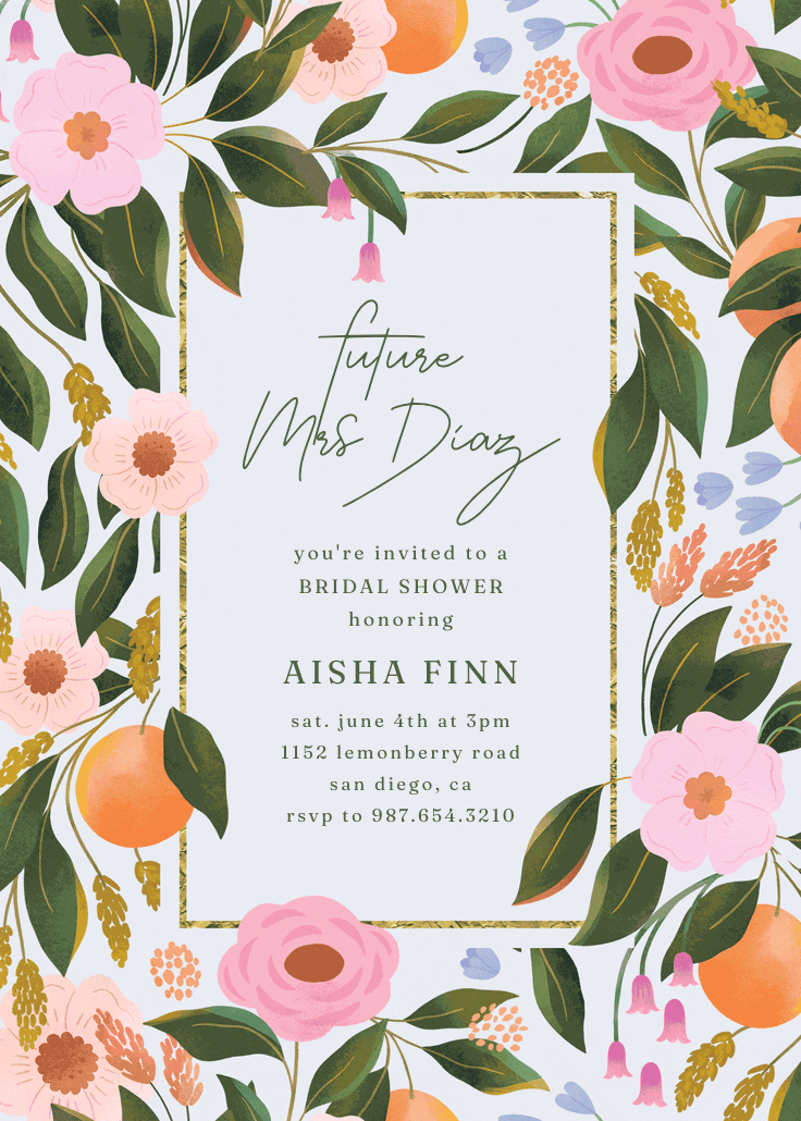 Orange blossoms - bridal shower invitation