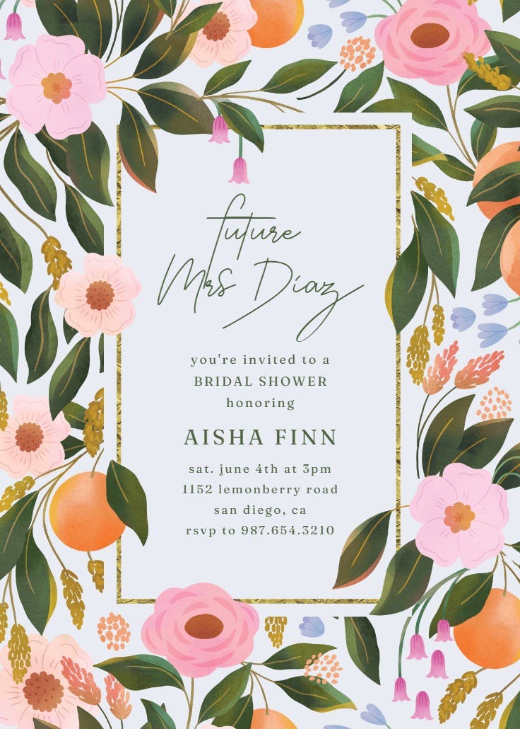 Orange blossoms - bridal shower invitation
