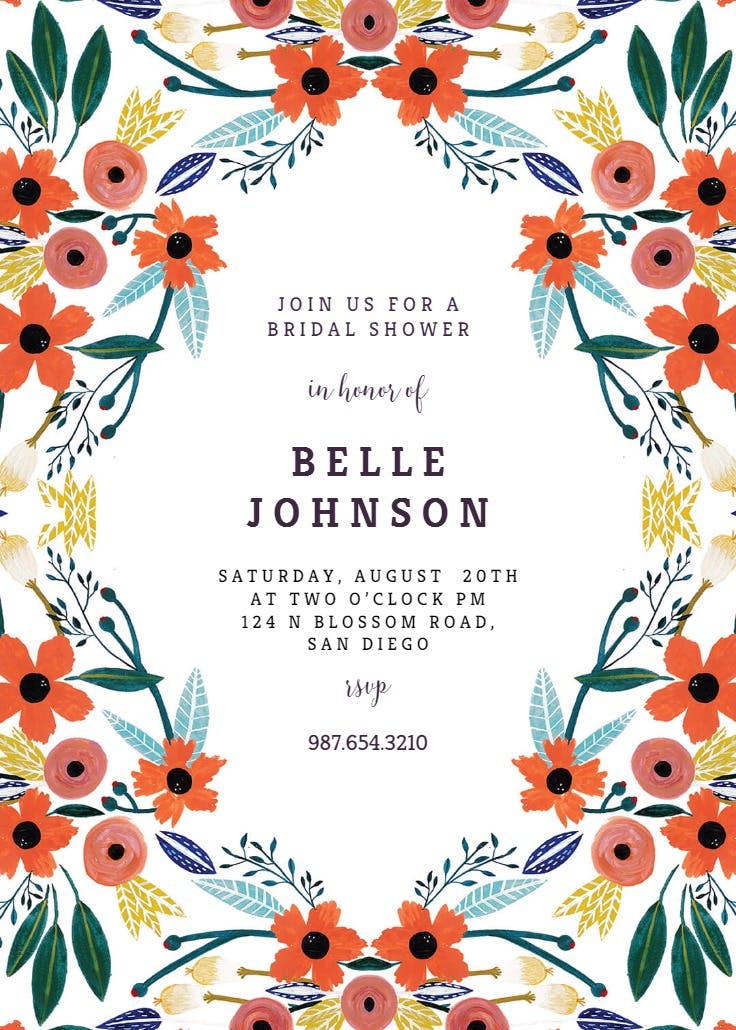 Orange floral - bridal shower invitation