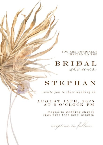 Papyrus and pampas - bridal shower invitation