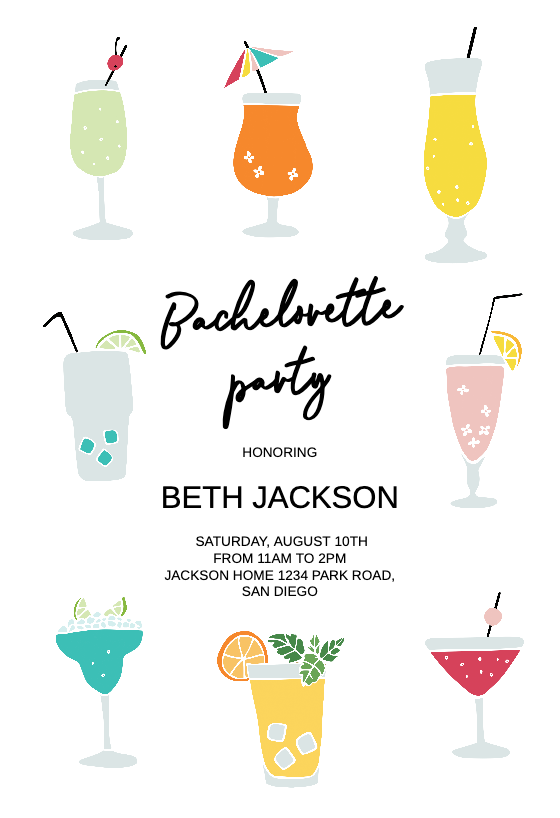 Party Drinks - Bachelorette Party Invitation Template (Free ...