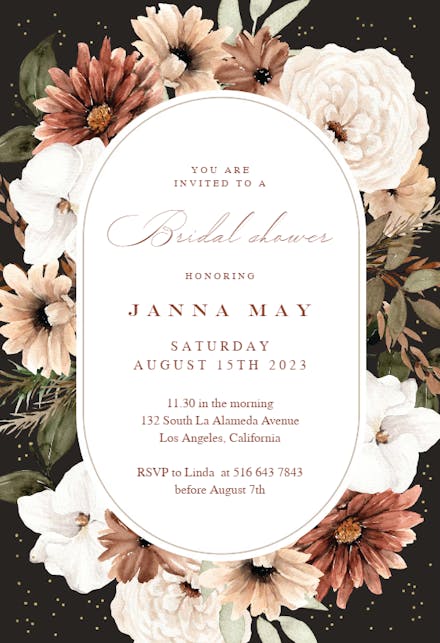 Pastel Autumn flowers frame - Bridal Shower Invitation