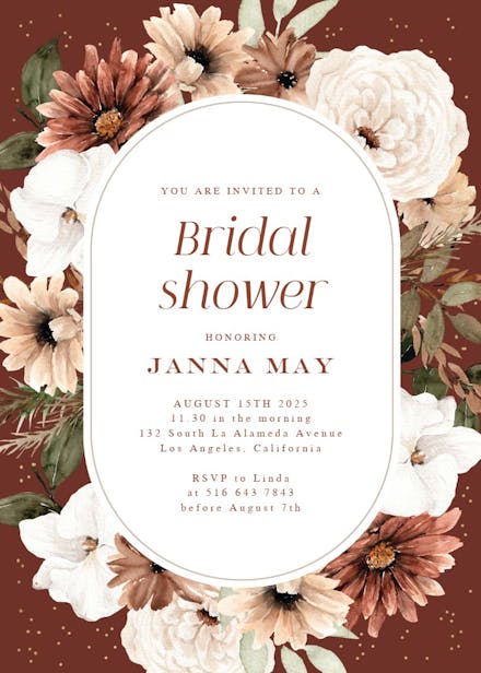 Pastel autumn flowers frame - bridal shower invitation