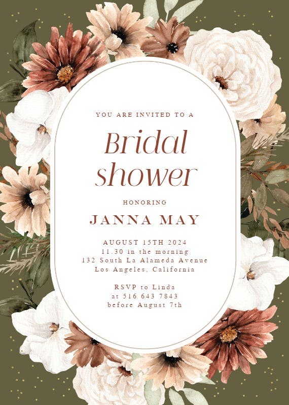 Pastel autumn flowers frame -  invitación para bridal shower