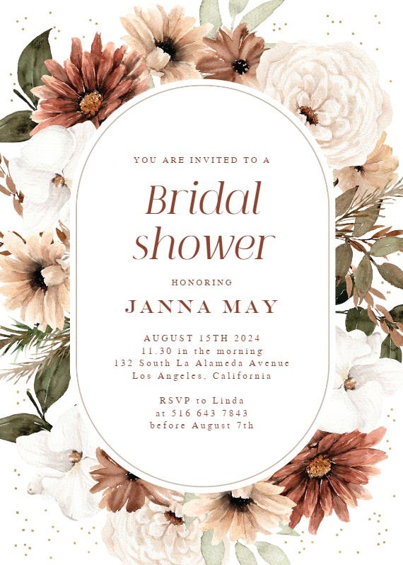 Pastel autumn flowers frame -  invitación para bridal shower