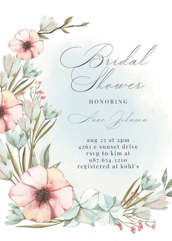 Pastel flowers -  invitación para bridal shower