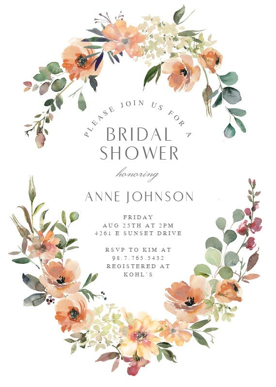 Peach & cream florals -  invitación para bridal shower