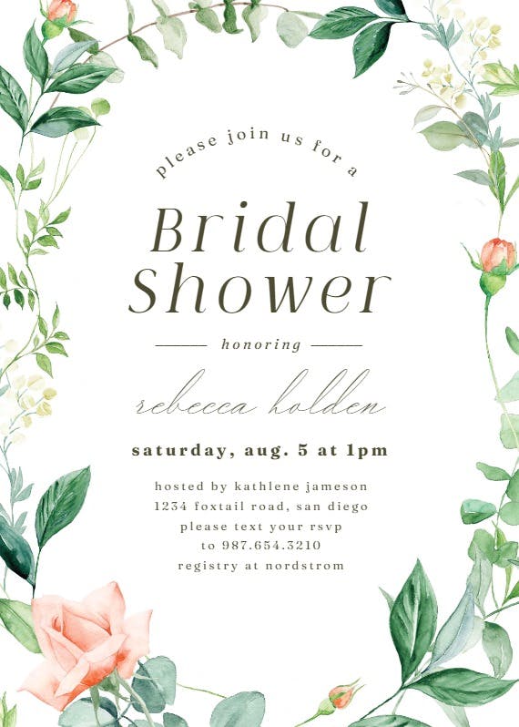 Peach and greenery frame -  invitación para bridal shower