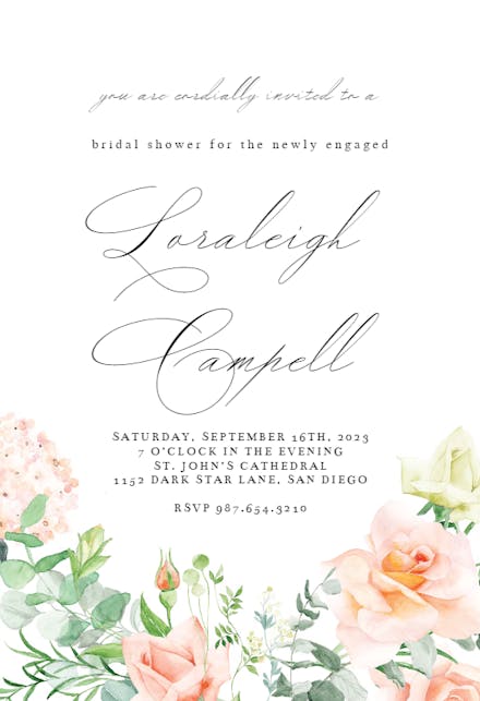 Peach And Greenery - Bridal Shower Invitation