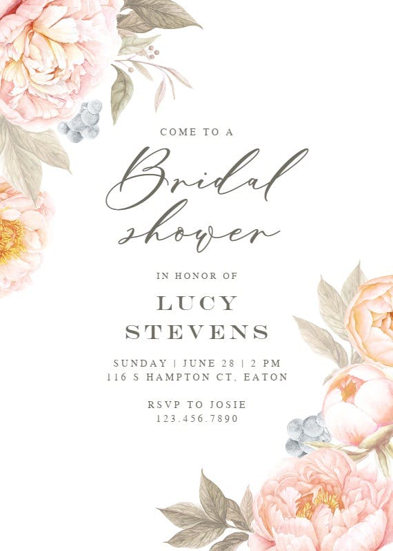 Peach flowers - bridal shower invitation