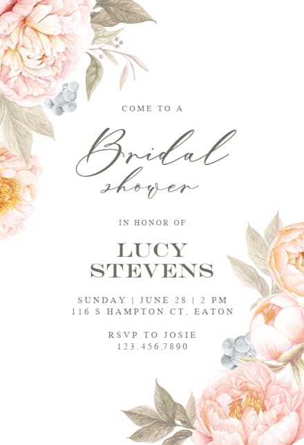 Peach Flowers - Bridal Shower Invitation