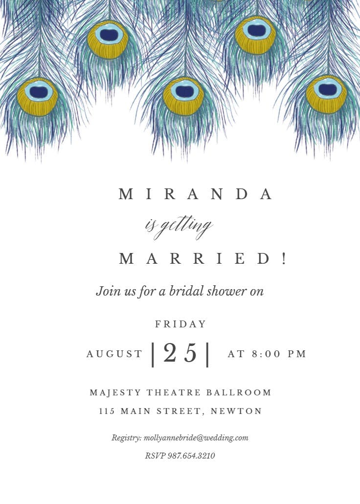 Peacock feather - bridal shower invitation