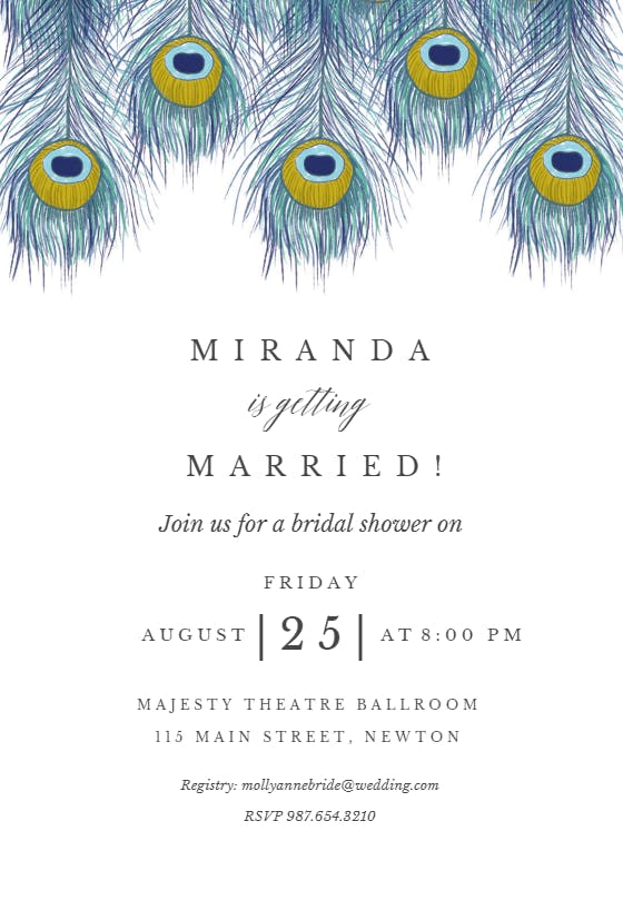 Peacock feather - bridal shower invitation