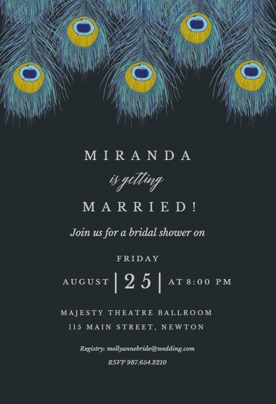 Peacock feather - bridal shower invitation