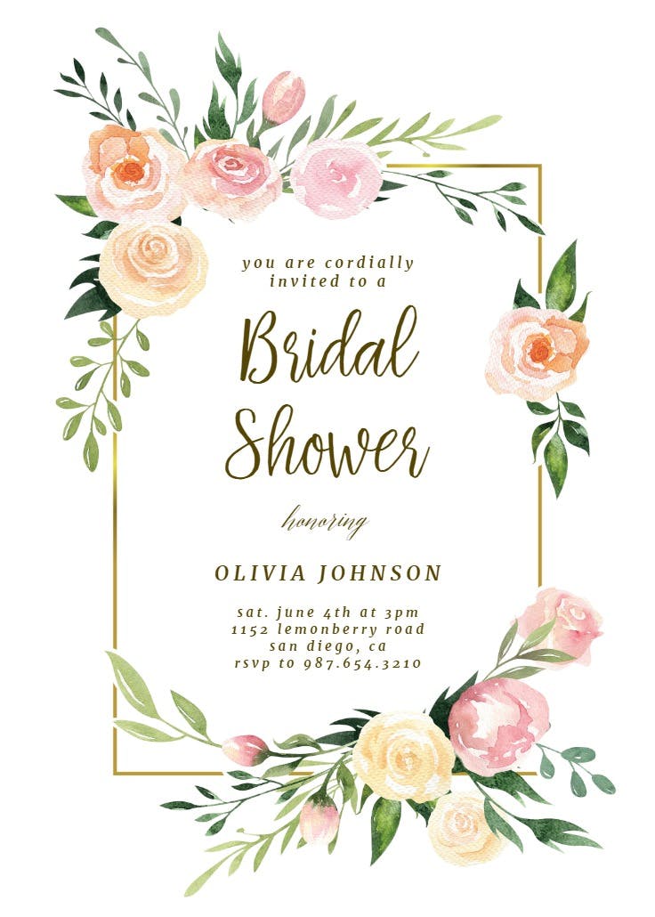 Pink botanical wreath - bridal shower invitation