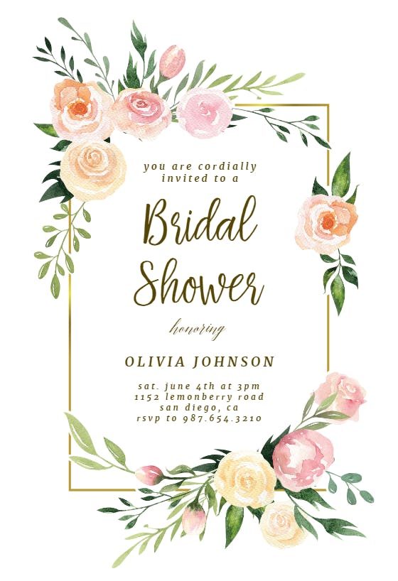Pink botanical wreath - bridal shower invitation