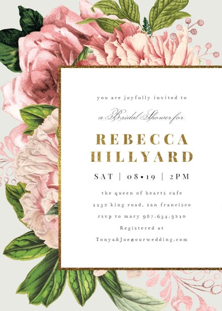 Pink bouquets - bridal shower invitation