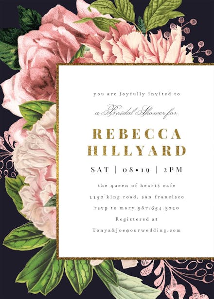 Pink bouquets - bridal shower invitation