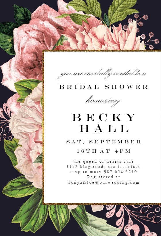 Pink bouquets -  invitación para bridal shower