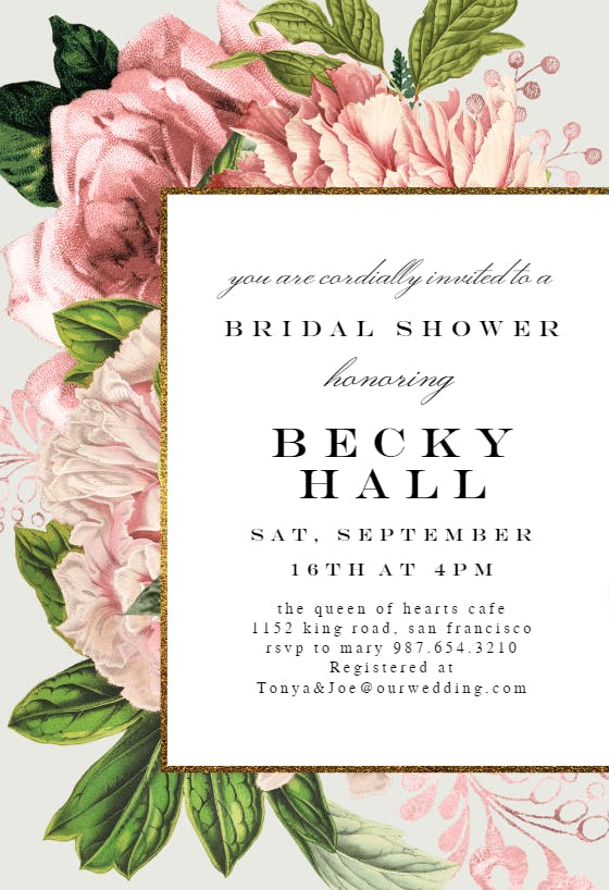 Pink bouquets - bridal shower invitation