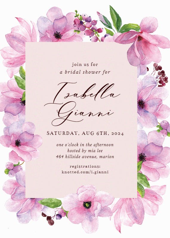 Pink gold flowers -  invitación para bridal shower