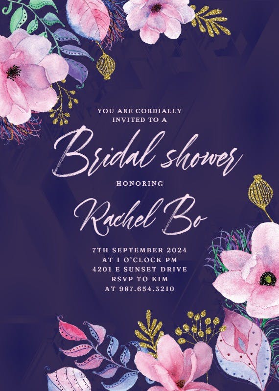 Pink gold flowers -  invitación para bridal shower