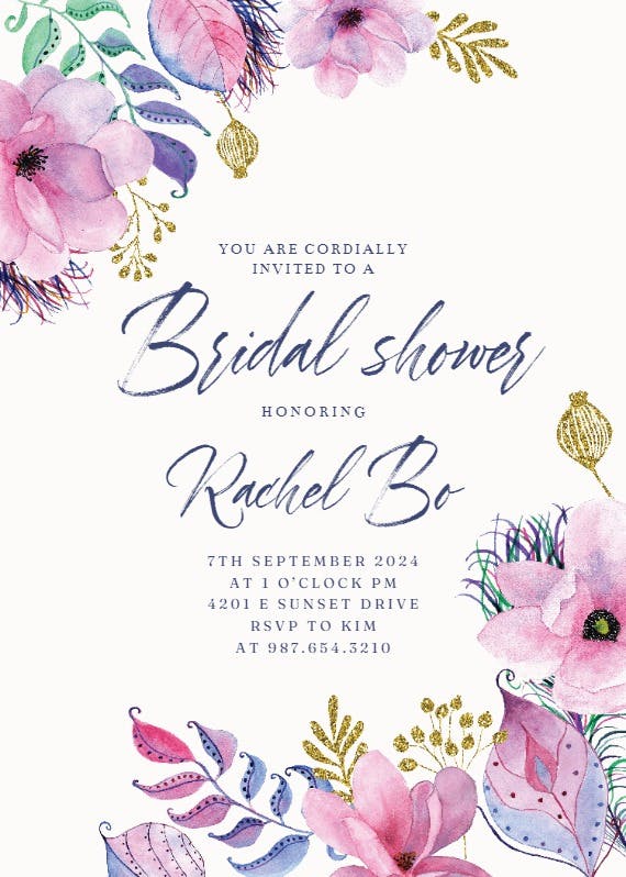Pink gold flowers - bridal shower invitation