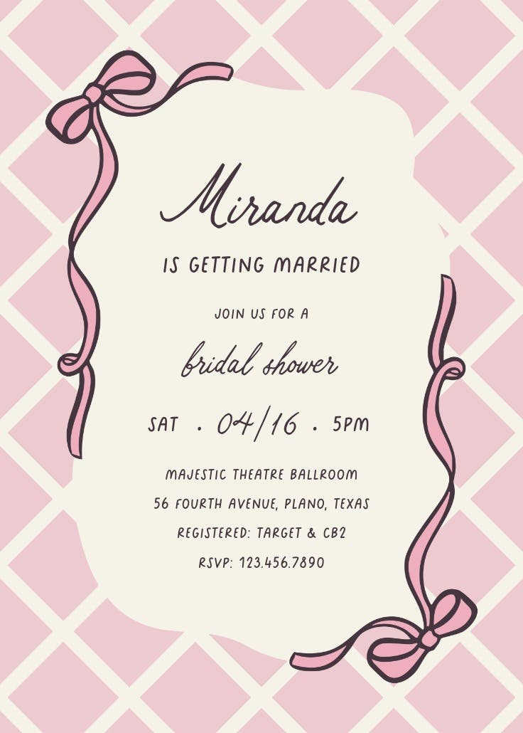 Pink plaid - invitación para bridal shower