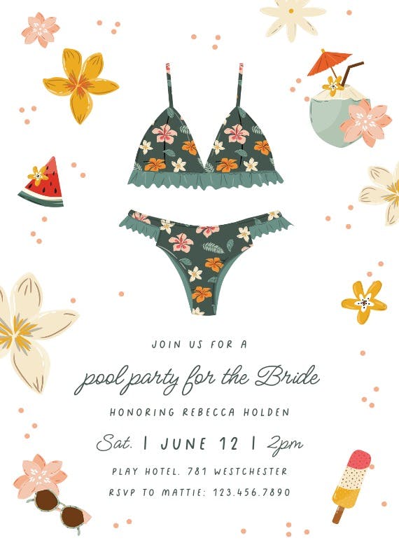 Pool party for the bride -  invitación para bridal shower