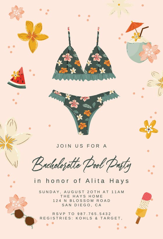 Pool party for the bride - bachelorette party invitation