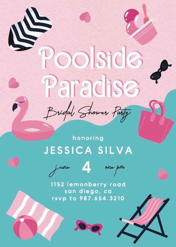Poolside paradise - bridal shower invitation