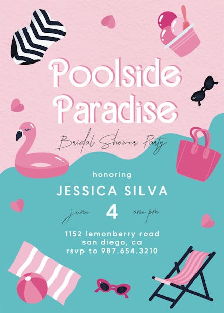 Poolside paradise - bridal shower invitation