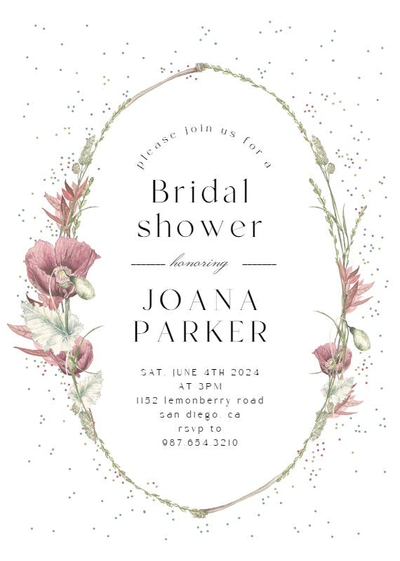 Poppy flower wreath - bridal shower invitation