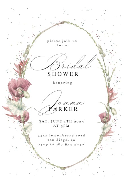 Poppy Flower Wreath - Bridal Shower Invitation